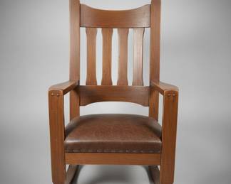  Mission Oak Rocking Chair with Leather Seat