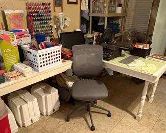 Crafting and Sewing Supplies and L-Shaped Office/Sewing Desk - Table