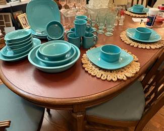 Turquoise Fiesta Dinnerware Set and Assorted Glassware