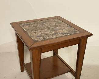 Faux Marble Top End Table with Lower Shelf