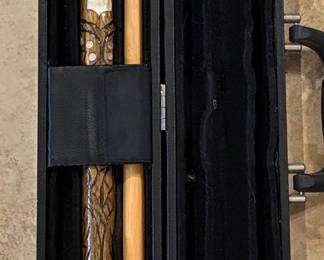 Vintage Custom Carved Wood Billiard 2 Piece Pool Cue with Case