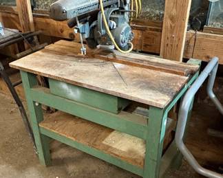 Assorted Power Tools including Ridgid Table Saw, Delta Bench Grinder, and Porter-Cable/Craftsman Routers