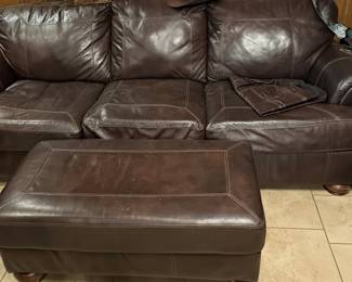 Dark Brown Leather Sofa and Ottoman 
