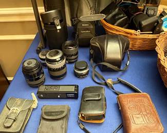 Assorted Vintage Camera Lenses and Accessories