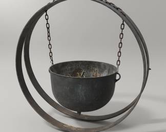 Antique Cast Iron Cauldron with Hanging Stand
