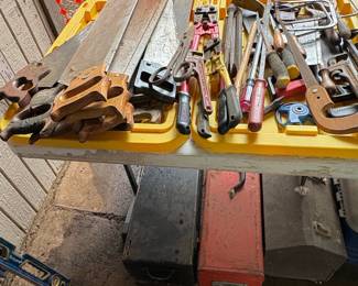 Assorted Power Tools and Hand Tools. Tool Boxes and Tool Stands.