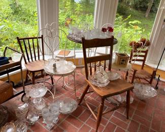 Antique chairs with cut glass bowls