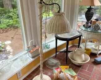 Vintage wicker floor lamp and side table