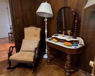Victorian platform rocker and marble-top vanity