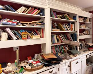 Built-in bookshelves filled with books