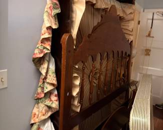 Antique carved wood bed headboard