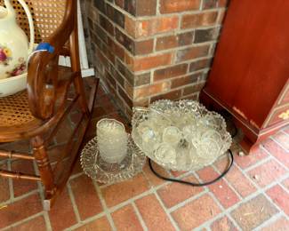 Cut glass punch bowl set with cups