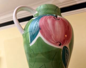 Hand-painted green ceramic apple pitcher