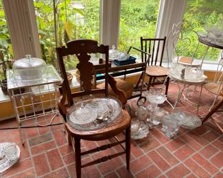 Antique wood chairs with cut crystal