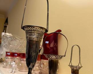 Silverplate brides baskets and footed goblets