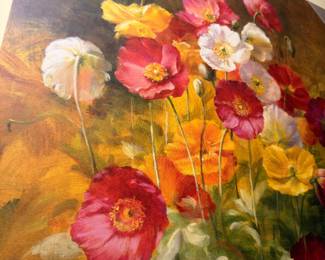 Framed floral poppy oil painting