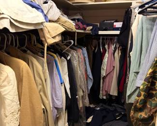 Closet of clothing and lamp shades