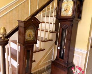Two antique grandfather longcase clocks