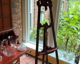 Ornate carved wood floor display easel
