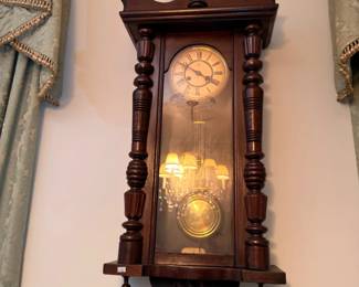 Antique carved wood Vienna regulator wall clock
