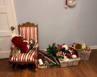 Antique child's rocker and Christmas decor