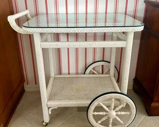 Wicker bar cart 29.25Wx 22.25Dx32H