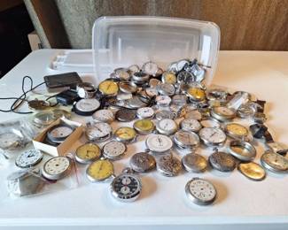  01 Large Assortment of Vintage Pocket Watches, Stopwatches, Watch Cases  Parts