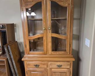 Oak Curio Cabinet Display Hutch with Glass Doors Lower Storage