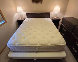Complete Bedroom Set with Queen Mattress, Box Spring, Nightstands Lamps