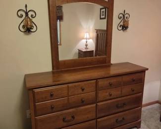 Rustic Wood 9Drawer Dresser with Matching Mirror matches the headboard and nightstands