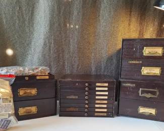 Watchmaker Parts Cabinets with Crowns, Crystals, Jewels Bulova Components