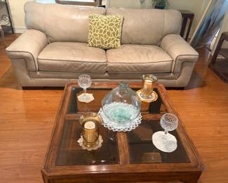 HAVERTY'S LEATHER COUCH - LARGE HEAVY COFFEE TABLE
