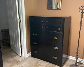Black dresser and vintage lamp