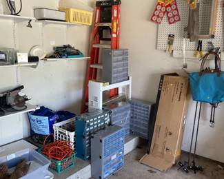 ladder, tools and bins