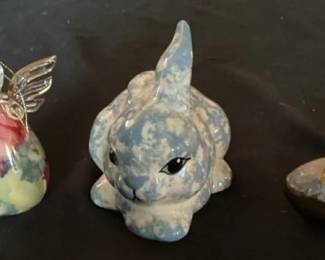 Russ Berrie Glass Ornament, Ceramic Rabbit Brass Egg