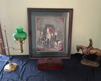 English Hunt Print, Austin Sculpture, Lamp