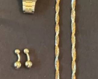 Seiko Watch, YSL Cufflinks, Twotone Necklace