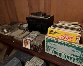 Old records, cds, amplifier, tuner, record player