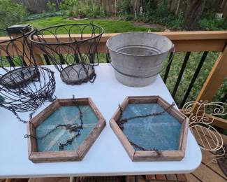Hanging metal plant baskets and Hanging feeders