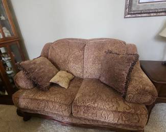 Taupe with floral pattern Love Seat
