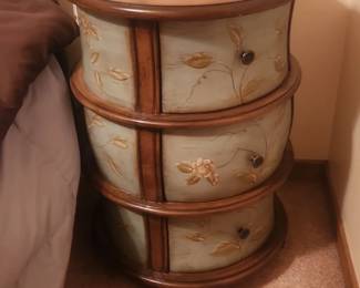 Round 3-Drawer End Table with painted floral motif
