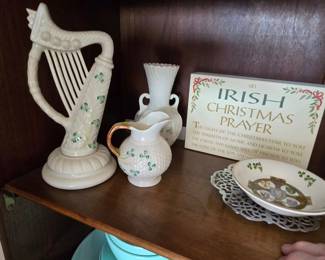 Irish creamer vase harp candy dish and sign