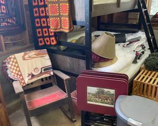 Afghans, Rocking Chair, Set of TV Trays, Kitchen Trash Can