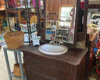 3 Drawer Wash Stand w/Mirror, Wooden Plant Stand #1