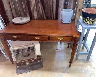 3 Draw Writing Desk, Kerosene Heater, Wooden Plant Stand #2