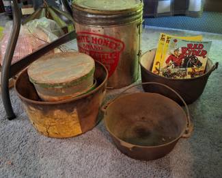 Some Cast Iron Pieces, a Chocolate Drop Bucket and a Large Lard Can!