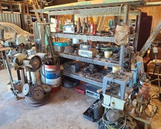 Chop Saw on Homemade Stand and Bench Grinder the Same Way with Extra Wheels!
