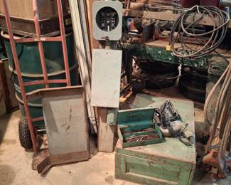 Antique Wooden Toolbox in Green on the Floor!