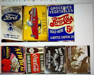 Metal signs- Mustang- Pepsi- Coca Cola-John Wayne- Ford 
