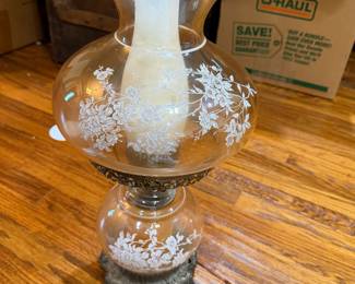 1970's hand painted hurricane lamp